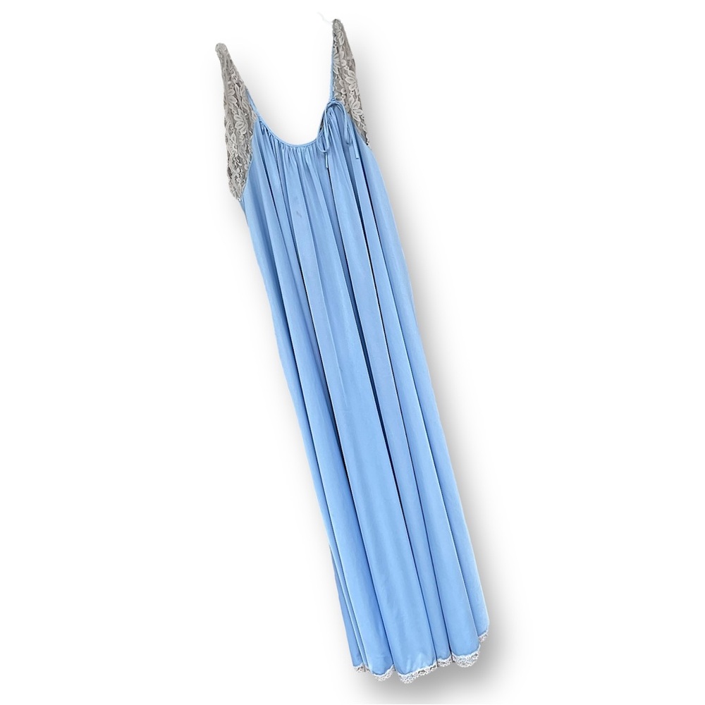 Vintage Light Blue Lace-Trim Long Nightgown - Women Intimates